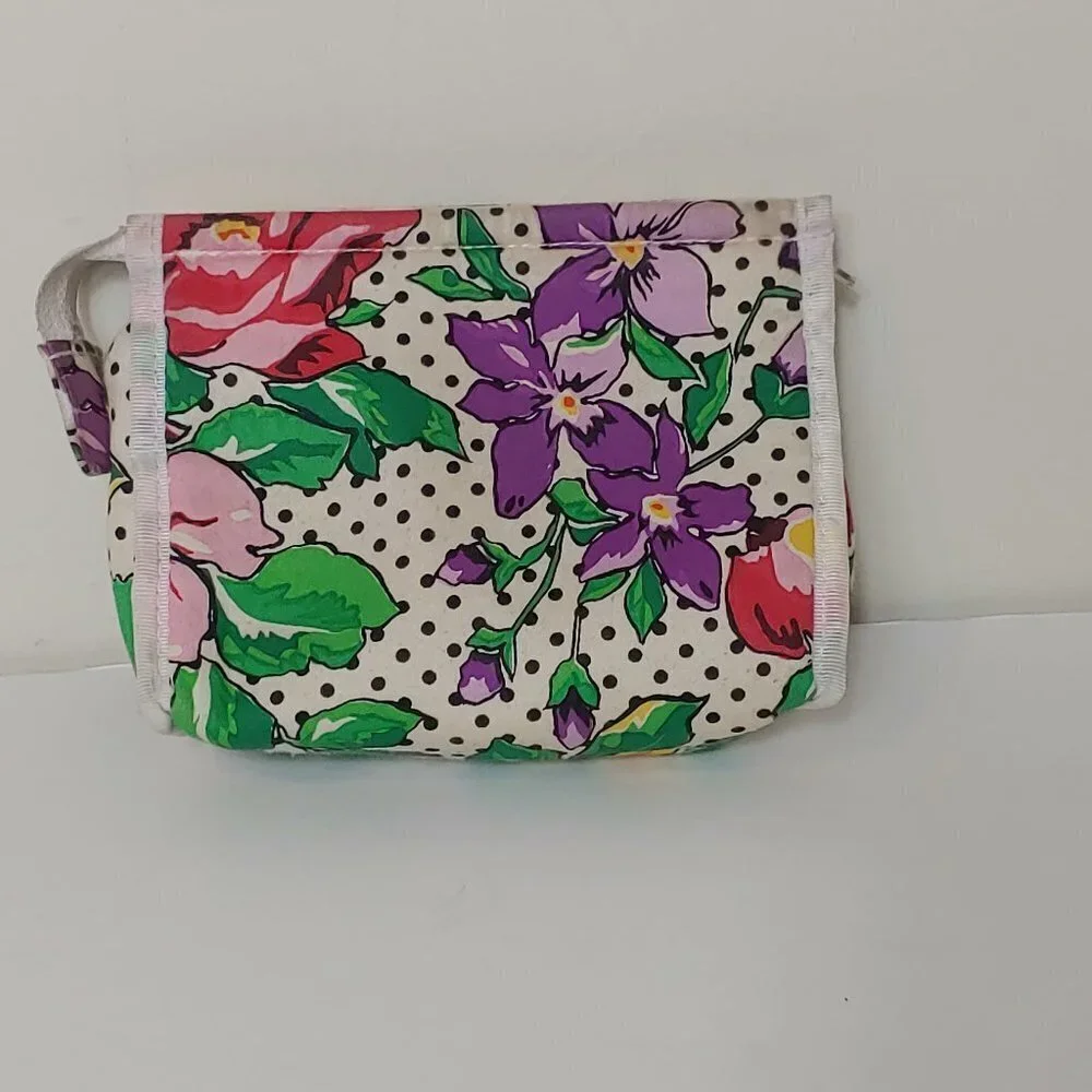 Vintage Oscar‎ de la Renta Cosmetic Bag Tropical Floral Polka Dot Mini Cloth